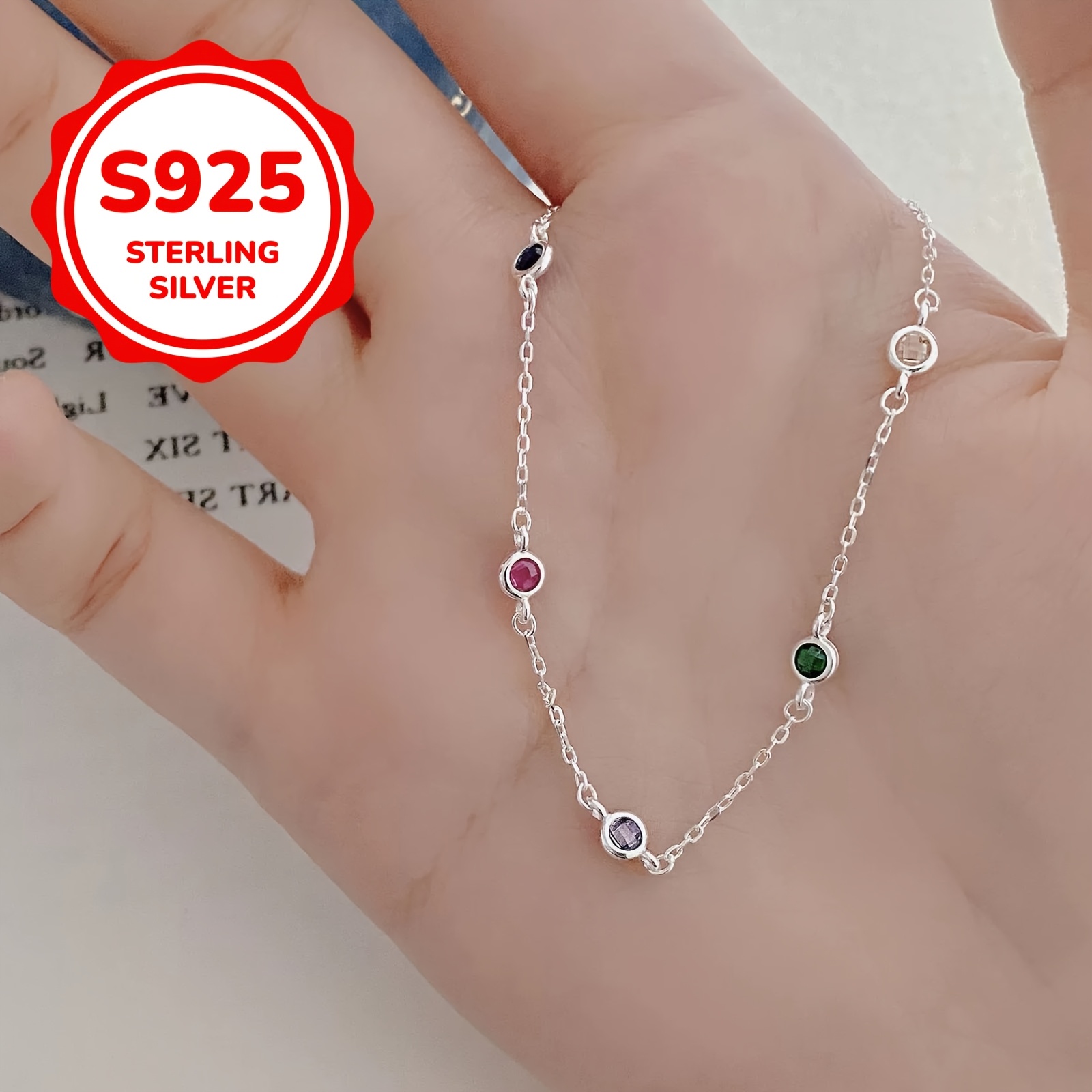 Bohemian Style S925 Silver Bracelet with Zirconia, Low Sensitivity, 1.5g Weight